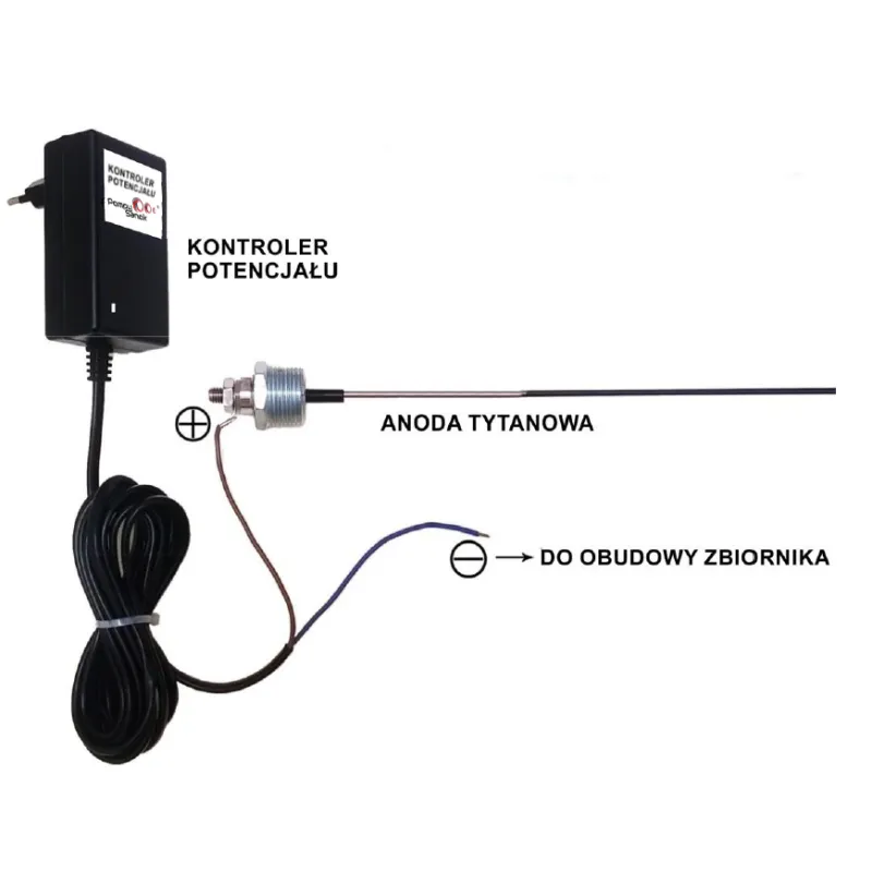 Anoda tytanowa do zbiorników ze stali nierdzewnej AMT 800 W-S (skrócona) z redukcją mosiężną na 6/4"