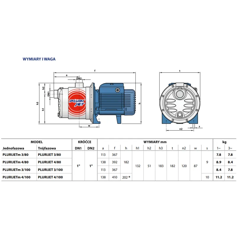 Pompa samossąca, wielostopniowa PEDROLLO PLURIJET 4/100X 0,75kW